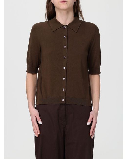 Kangra Brown Cotton And Silk Polo Cardigan