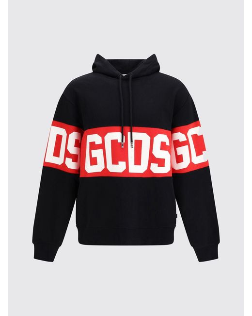 Gcds Blue Cotton Hoodie With Logo for men