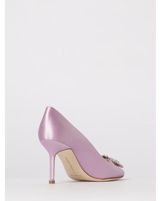 Manolo Blahnik Pink Hangisi Satin Pumps With Jewel Buckle