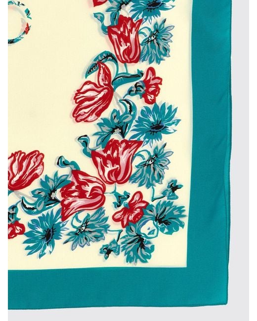 Pinko Blue Limbo Floral Print Silk Blend Twill Scarf