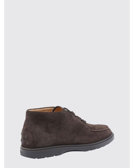 Tod's Brown Suede Calfskin Chukka Boots With Round Toe And Rubber Sole for men