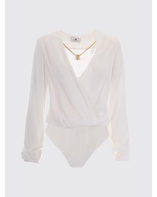 Elisabetta Franchi White Georgette Bodysuit Blouse
