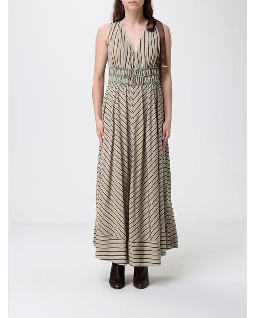 Liu Jo Natural Striped Viscose Blend Midi Dress