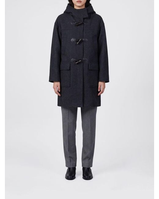 Ganni Blue Long Hooded Wool And Cashmere Blend Duffle Coat