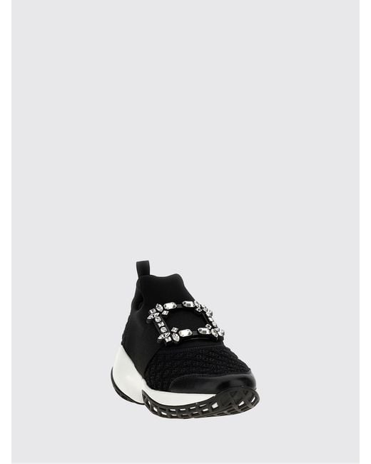 Roger Vivier Black Viv' Run Crochet Knit And Neoprene Sneakers With Jewel Buckle