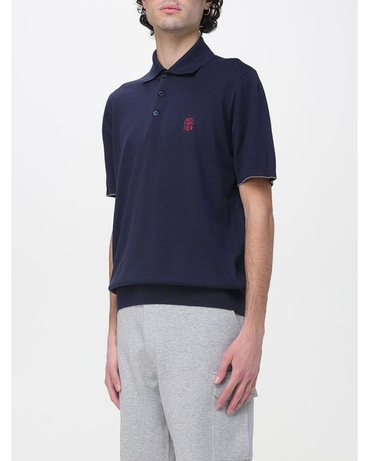 Brunello Cucinelli Blue Cotton Logo Polo Shirt for men