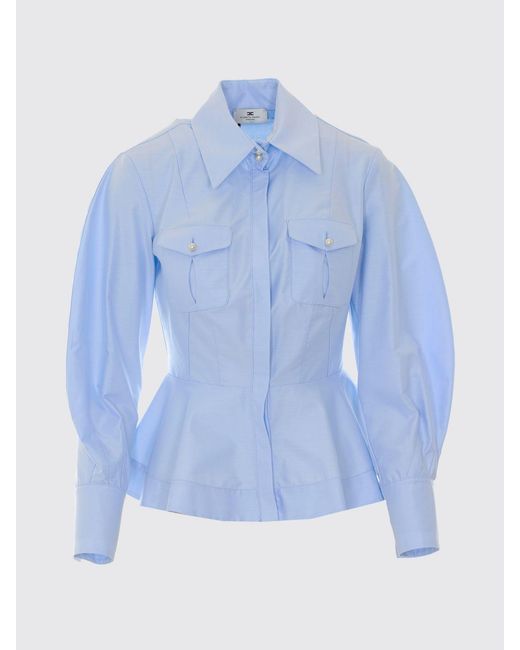 Elisabetta Franchi Blue Slim Fit Cotton Shirt With Patch Pockets