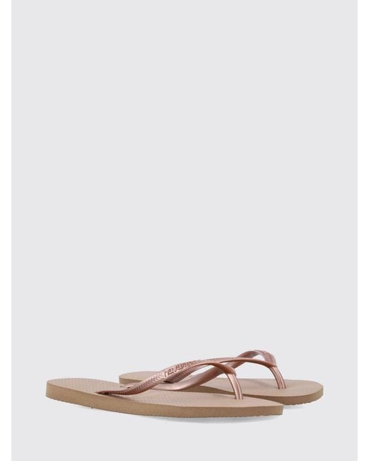 Havaianas Pink Slim Rubber Thong Sandals With Low Heel And Tone-On-Tone Logo