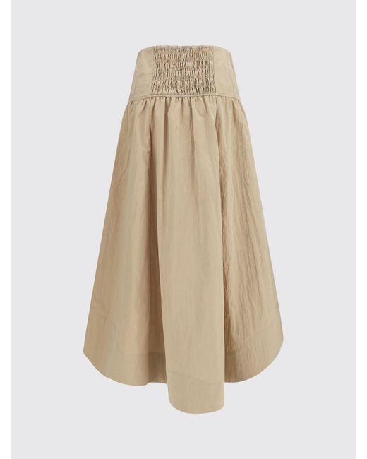 Ganni Natural Asymmetric Cotton-Blend Midi Skirt With Patch Pockets