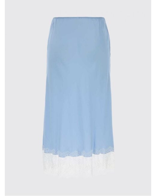 Moschino Blue Silk Blend Skirt With Lace Inserts