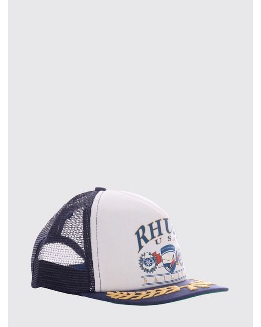 Rhude White Cotton And Mesh Nylon Baseball Cap With Printed Logo for men