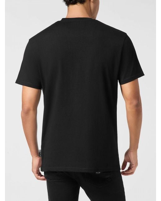 Philipp Plein Black Cotton T-Shirt With Contrasting Logo Patch And Dropped Shoulders for men