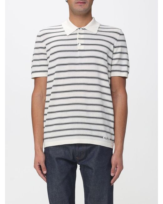 A.P.C. White Striped Cotton Polo Shirt for men