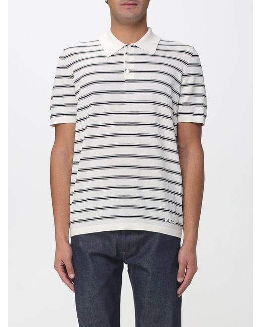 A.P.C. White Striped Cotton Polo Shirt for men