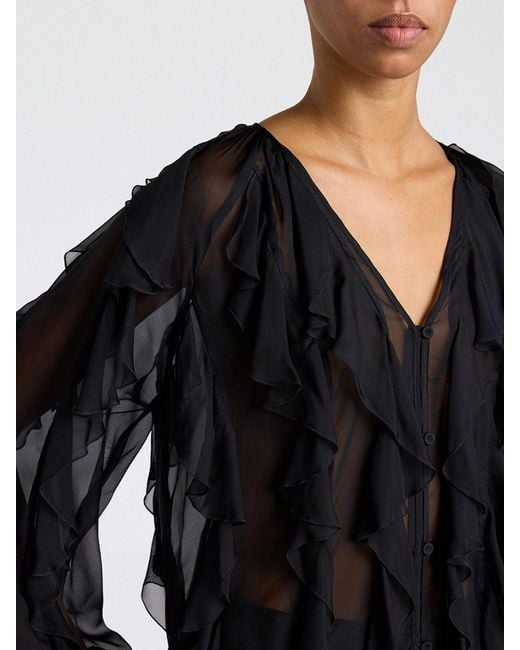 Momoní Black MomonÌ Silk Blend Blouse With Ruffles