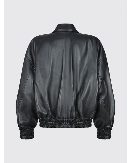 Jil Sander Black Leather Bomber Jacket