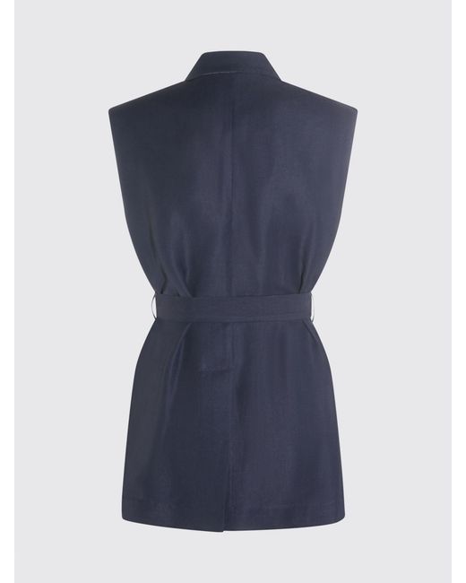 Brunello Cucinelli Blue Linen Blend Vest