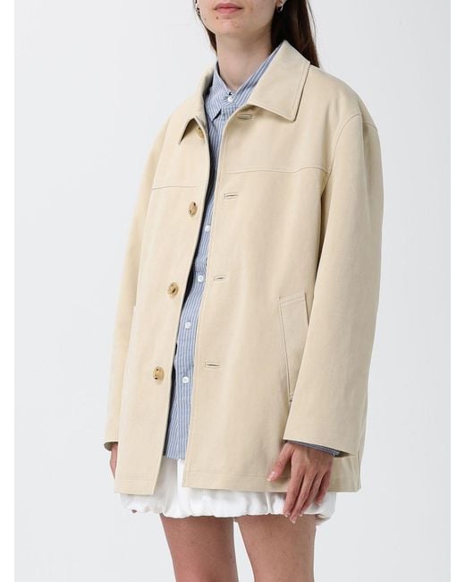 DUNST Natural Faux Leather Shirt Jacket With Dropped Shoulders And Classic Collar