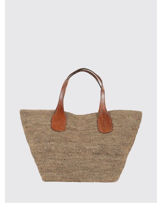 IBELIV Brown Tokyo Ii Large Crochet Raffia Tote Bag With Leather Handles