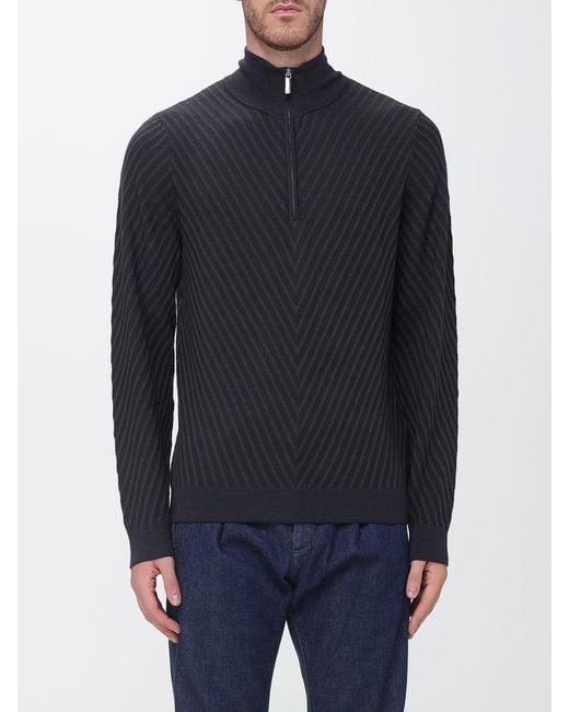 Emporio Armani Blue Slim Fit Chevron Virgin Wool Turtleneck Jumper for men