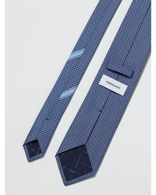 Ferragamo Blue Gancini Printed Silk Tie for men