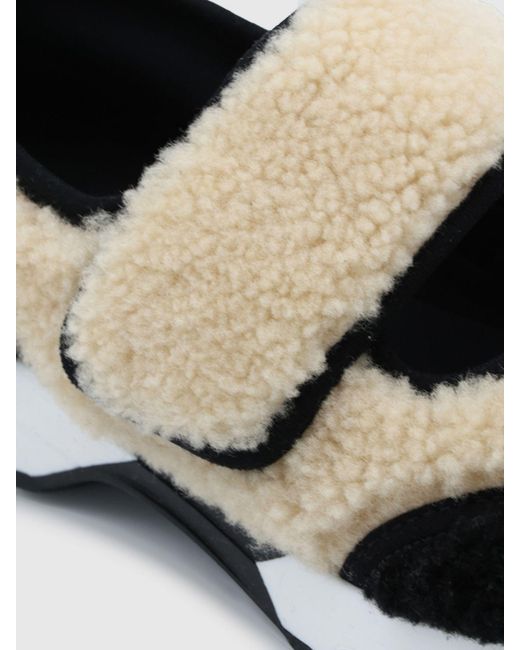 Marni White Bicolour Shearling Mary Jane Sneakers With Velcro Strap Closure