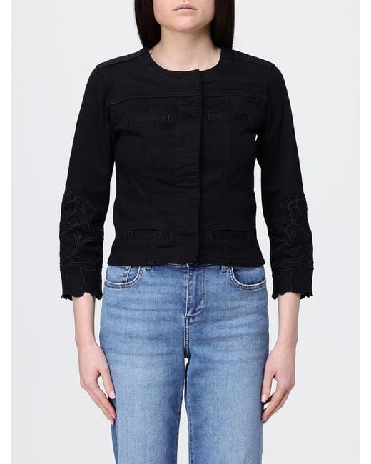 Liu Jo Black Cotton Denim Jacket With Macramé Inserts By