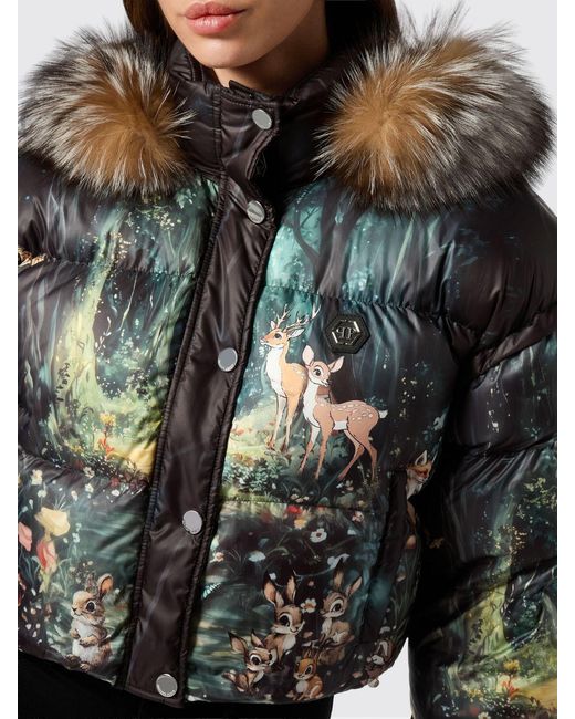 Philipp Plein Black Printed Nylon Fairy Down Jacket