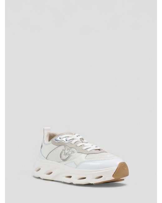 Pinko White Leather And Mesh Sneakers