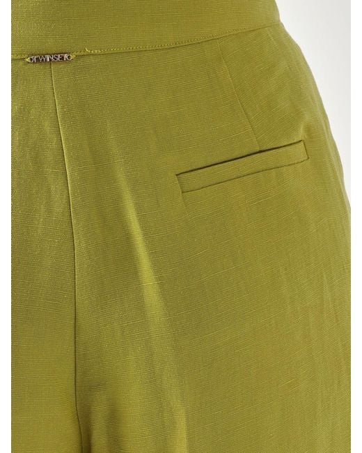 Twinset Green Linen Blend Palazzo Trousers