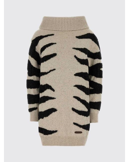 Moschino Couture Natural Zebra-Print Wool-Blend Turtleneck Jumper Dress