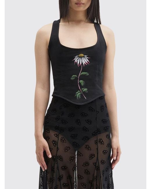 MACCAPANI Black Daisy Floral Cotton Corset Top
