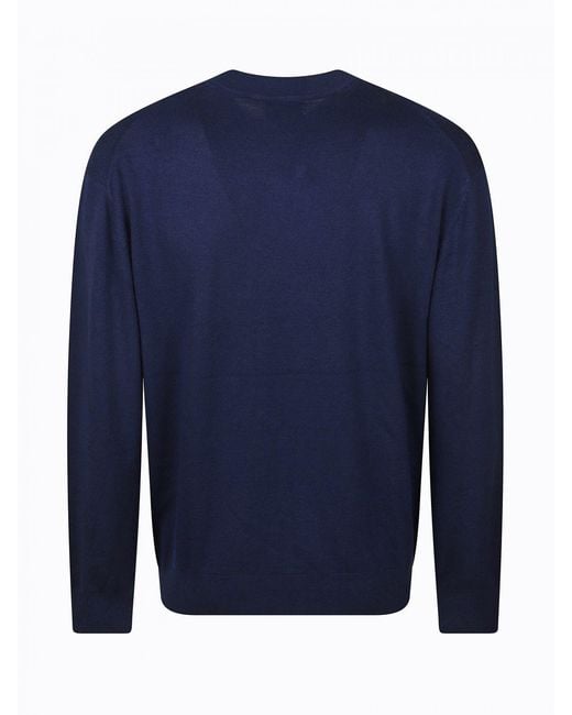 Drole de Monsieur Blue Merino Wool Blend Crewneck Jumper With Embroidered Logo for men