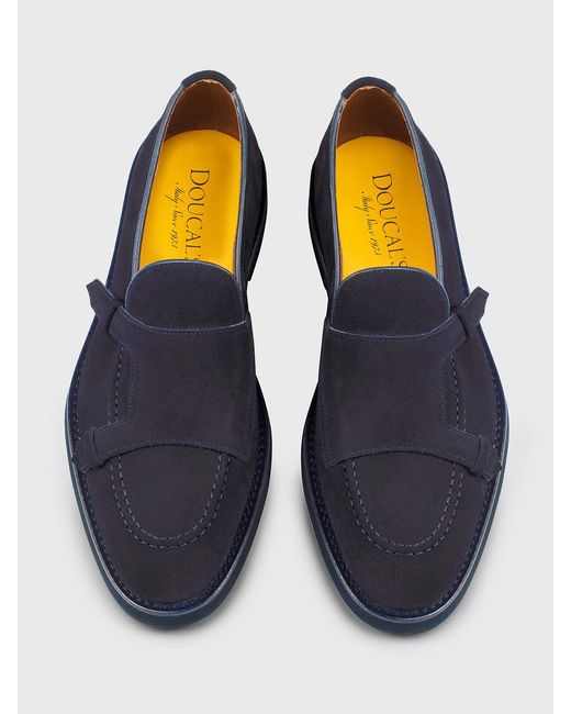 Doucal's Blue Suede Monk Strap Shoes for men