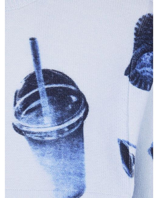 Paul Smith Blue Cotton Crew Neck Pullover With Graphic Print for men