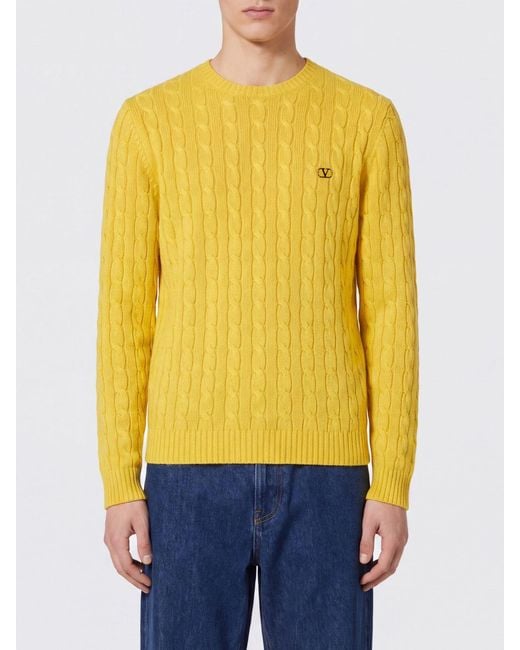 Valentino Garavani Yellow Vlogo Signature Pure Cashmere Crewneck Jumper for men