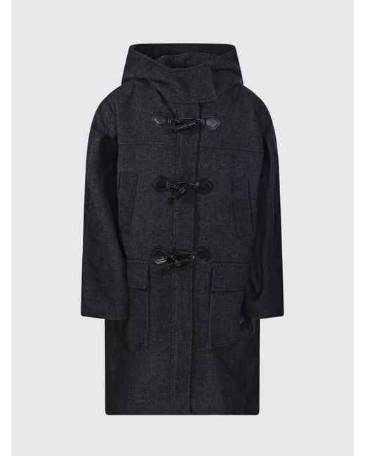 Ganni Blue Long Hooded Wool And Cashmere Blend Duffle Coat