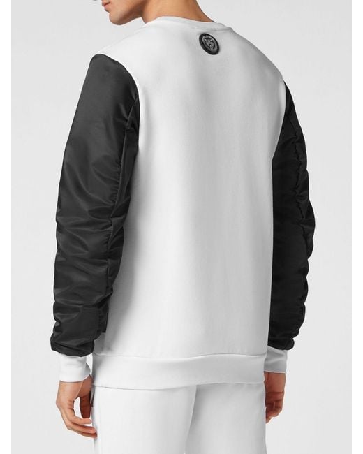 Philipp Plein White Slim Fit Bicolour Abstract Print Cotton Crewneck Sweatshirt for men