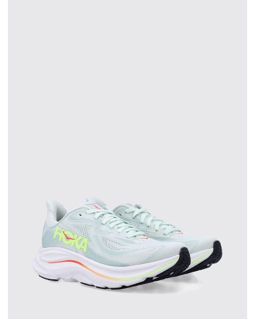Hoka One One White Clifton 10 Mesh Sneakers