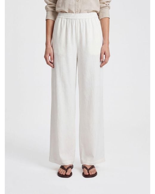 Max Mara White Volontà High-Waisted Silk Palazzo Trousers With Elastic Waist
