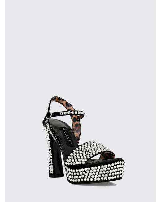Philipp Plein Metallic Suede Platform Sandals With High Heel And Rhinestones
