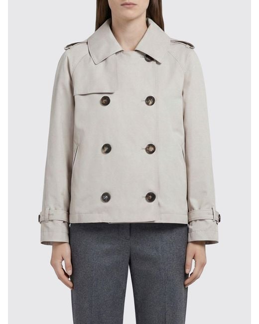 Max Mara Natural Double-Breasted Cotton Blend Trench Coat
