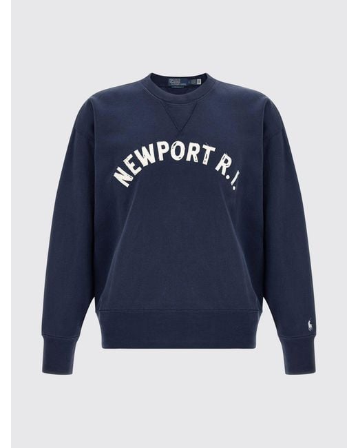 Polo Ralph Lauren Blue Cotton Crewneck Sweatshirt With Contrast Logo Print for men