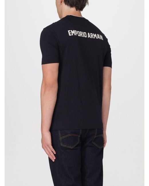 T-shirt in cotone con logo di Emporio Armani in Blue da Uomo