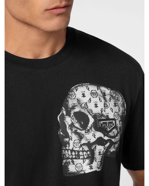 Philipp Plein Black Cotton T-Shirt With Skull Print And Hexagon Logo for men