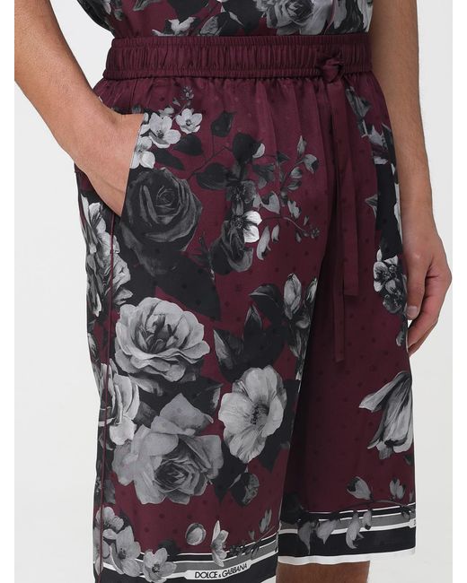 Dolce & Gabbana Red Dolce &Amp Gabbana Silk Shorts With Floral Print for men