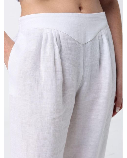 Ermanno Scervino White Wide-Leg Linen Palazzo Pants With Embroidery