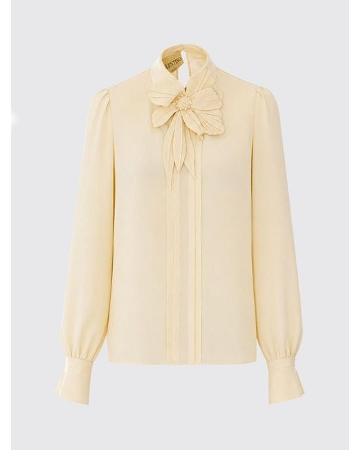 Valentino Natural Silk Shirt With Floral Appliqué And French Collar