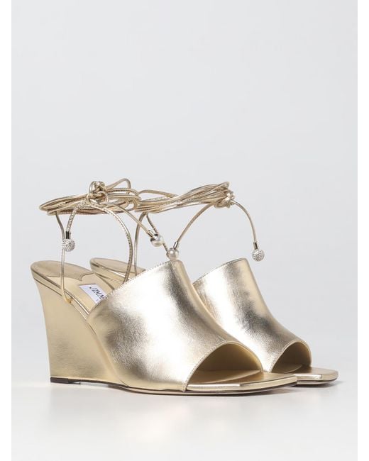 Jimmy Choo Natural Elyna 85 Mules In Laminated Nappa