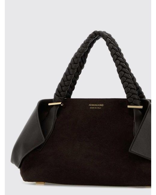 Ferragamo Black Leather And Suede Handbag